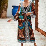 13 Colors Printed With Belt Crochet Knitted Tunic Beach Dress Beach Wear Beachwear Beach Cover Up Cover-upsFemale Women V7201