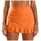 Women High Waist Swim Skirt Shorts With Ruffle Hem Side Pocket Solid Color Bikini Bottom Ladies Beachwear Summer Swimming Bottom