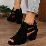 2026 Women Sandals  Chunky High Heels Soild Gladiator Open Peep Toe Women Black Shoes Buckle Back Zipper Sandalias De Mujer