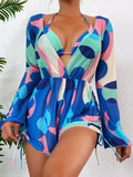 3 Pieces Triangle Halter String Bikini Long Sleeve Swimsuit Women Swimwear Female Bathers Bathing Swimming Swim Suit