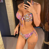 S- XL Sexy Printed Underwired Halter Bikini Women Swimwear Female Swimsuit Two-pieces Bikini Set Bather Bathing Suit Swim V4591