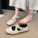 Women's Summer Carved Hollow-out Baotou round Toe Cross Slip Non-Slip Flat Retro Luxury Design  2026