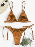 2025 Metallic Satin High Cut Brazilian Bikini Women Swimwear Female Swimsuit Two-pieces Bikini Set Bathing Suit Swim Beach Wear