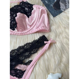 Toucheart Sexy Lace Patchwork Pink Lace Bra Thong Underwear Set For Women Bow Knot Black Lace Up Hollow Out Sexy Lingerie Set