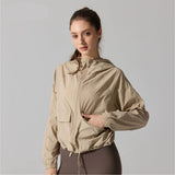 Outdoor Windproof Mountaineering Jacket Women Fashion Lightweight Sun Protection Sports Hooded Top Casual Loose Hiking Yoga Suit
