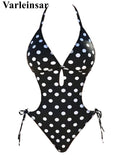 S - XL Polka Dots Halter High Leg Cut One Piece Swimsuit Women Swimwear Female Backless Monokini Bather Bathing Suit Swim V7539