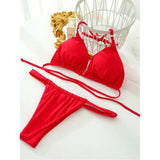 Wrinkled High Cut Mini Micro Thong Bikini Women Swimwear Female Swimsuit Two-pieces Bikini Set Halter Bather Bathing Suit Swim