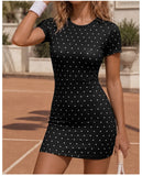 Retro Polka Dot Sports Tennis Dresses Women Quick Drying Round Neck Short Sleeve Back Hollow Cross Slim Yoga Golf Fitness Dress