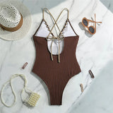 5 Colors V Neck Ribbed Cross Back One Piece Swimsuit Women Swimwear Female High Leg Cut Monokini  Bather Bathing Suit Swim V6278
