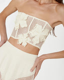 Bandeau Flower Decorated Bikini Women's High Waist Swimwear Elegant Lady Knit Mesh Two Piece Set Mujer Beachwear Vacation Outfit