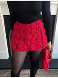 Fashion Three-dimensional 3D Rose Flower Decoration Women's Skirts Mid Waist Red Mini Skirts Summer 2026 New Sweet Women PM27