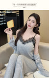 spring and summer modal pajamas women's suspender pajamas three-piece set pure lust style high-end home wear with chest pad set