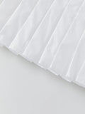 Summer Women's Ruched White Shirts Solid Color Bubble Short Sleeve Button Down Tops Casual Fashion Blouse