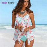 DEKA Plus Size 3 pcs Printed Tankini Set Women Push Up Bikini High Waist Large Swimwear Retro Swimsuit Bathing Suit