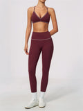New Yoga Suit Women Color Blocked V-neck I Shape Sports Bra Fitness Clothes Summer Tight Running High Waist Leggings Tracksuit