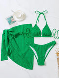 3pcs Sarong Beach Cover Up Skirt Wrinkled Bikini Women Swimwear Female Swimsuit Three-pieces Bikini Set Bathing Suit Swim Lady