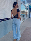 Women's O-neck Backless T-shirt Short Sleeve Solid Color Crop Top Summer Cute Baby Tee Y2K Clothes Bodycon Tunics Fashion Tank