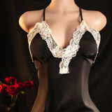 Spaghetti Strap Nightgown Deep V Women Elegant Sleepwear (no Thong) Big Backless Black Short Hot Night Dress Women's Lingerie