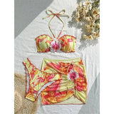 S - XL 3D Flowers With Skirt Halter Bikini Three-pieces Bikini set Female Swimsuit Bathing Suit Women Swimwear Bather Swim V7324