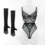 Women's Sexy Black Lace See-Through Jumpsuit - Hollow Mesh Shapewear Bodysuit for Special Occasions