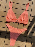 Ribbed Triangle High Cut Bikini Women Swimsuit Female Thong Swimwear Two Pieces Bikini Set Rings Bather Bathing Suit Swim Lady