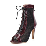 Plus Size 32-48 Sexy Black Mesh Lace Jazzi Summer Boots Women Elegant Peep Toe Thin High Heels Zip-up Ankle Boots Party Shoes