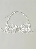 Luxury Pearls Chain Halter Hollow Out See Through Bikini Top Female Swimsuit Women Swimwear Bather Bathing Suit Swim Beach Top