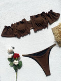 Sexy Ruffled Frill Off Shoulder Bikini Women Swimwear Female Swimsuit Two-pieces Bikini Set Ribbed Bathing Suit Swim Beach Wear