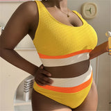 0XL - 4XL Splicing Bikini Large Size Swimwear Plus Size Women Swimsuit Female Two-Pieces Bikini Set Bather Bathing Suit V4755Y