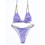 Sexy Cow Print Halter Metal Chains Brazilian Bikini Women Swimsuit Female Swimwear Two Pieces Bikini Set Bathing Suit Swim Lady