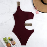 2026 One Shoulder Swimsuit One Piece Sexy Solid Swimwear Women Bandage Bathers Bathing Swimming Swim Suit Beachwear Summer