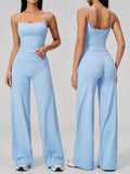 Yoga Suit Gym Fitness Set Hanging Neck Slim Sports Tank Top High Waist Wide Leg Pants Tracksuit Outdoor Running Athletic Wear