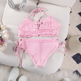 DEKA Women's Bandage Denim Bikini Set Summer New Jeans Shorts Swimwear Bra Beach Play and Bar Nightclub Swimsuit