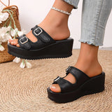 Summer Women's Chunky Platform Sandals 2026 Thick Bottom Wedges Slippers Women Plus Size 43 Double Buckle Casual Sandles Woman