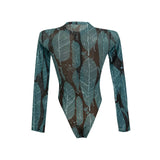 2026 Printed Long Sleeve with Long Pants Sexy One Piece Swimsuit Women Swimwear Female Flowers Padded Bather Bathing Suit Swim