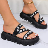 Rome Style Bead Thick Bottom Sandals Women 2026 Summer Pearls Chunky Platform Sandals Woman Anti Slip Outdoor Casual Slippers