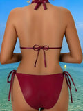 Sexy Red Metal Shell Bikini Set 2026 Women Push Up Tank Top 2 Piece Swimsuit Beach Bathing Suit Holiday Tie Side Thong Swimwear
