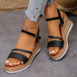 2026 Weave Wedge High Heel Sandals Women Summer Chunky Platform Rome Sandals Woman Plus Size 43 Ankle Buckle Thick Sole Sandles