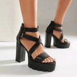Spring and Summer New Model Fashion Chunky Heel Women's Sandals Open-toe Buckle Platform Sexy Party Women's Shoes High 11cm
