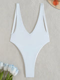 Deep V Neck High Leg Cut One Piece Swimsuit Women Thong Swimwear Female Bather Monokini Backless Bathing Suit Swim Beachwear