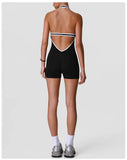 Color Blocking Yoga Jumpsuit Women Sleeveless Hollow Out Backless Slim Sports One Piece Short Suit Gym Running Fitness Rompers