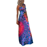 Women Summer Casual Long Dress Tie-Dye Print U-Neck Sleeveless Dress 2026 Fashion Cross Backless Dresses Bohemian Holiday Beach