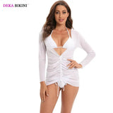 DEKA Sold Triangle Bikini Set Blouse Swimsuit Women Printed Halter Swimwear Cover Up Beach Wear 3 Pieces Sheer Bathing Suit