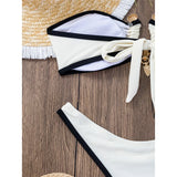 Bandeau Splicing Metal Ring Brazilian Bikini Women Swimwear Female Swimsuit Two-Pieces Bikini Set Bather Bathing Suit Swim V5651