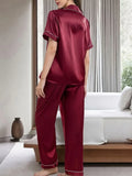 Women's Satin Silk Pajamas Set Short Sleeve Top and Long Pants Comfortable Casual Home Wear Spring Autumn Sleepwear