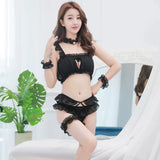 Japanese Anime Cat Cosplay Women Girls Sexy Lingerie Set Mini Ruffle Kawaii Bra Briefs Set Neko Maid Embroidery Ear Choker