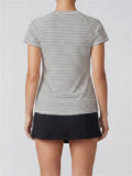 Women's Yoga Outfit Set Black Stripe Tennis Skirt Workout Clothes Short Sleeve O Neck Sports T Shirts Mini Skorts Fitness Sets