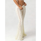 2026 spring and summer slim fit hip-hugging low-waist lace bell-bottom casual pants