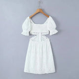 Foridol White Lace Cotton Dress V Neck Off Shoulder Sexy Beach Short Dress Summer Women Buttons Cut Out Mini Beach Sundress 2025