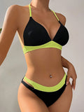 Color Block Triangle Bikini 2026 Women Cut-out Waist Swimwear Female Sexy Swimsuit Beachwear Bathing Swimming Swim Suit